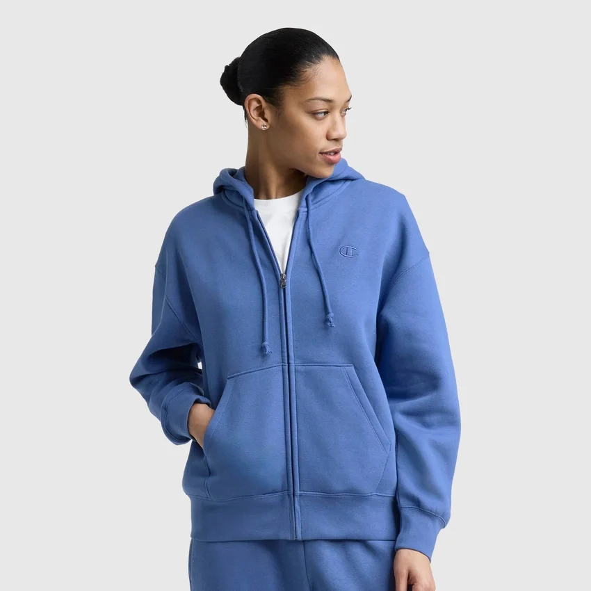 Hoodie Powerblend com capuz e fecho em malha, C Logo