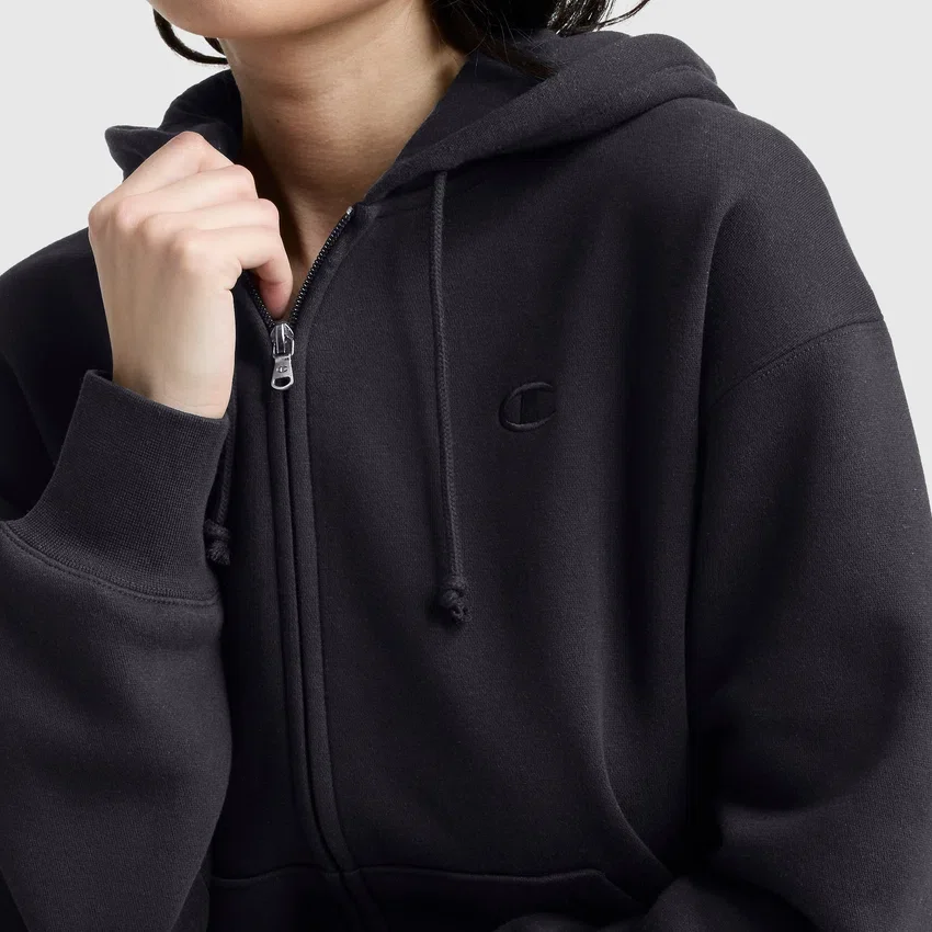 Hoodie Powerblend com capuz e fecho em malha, C Logo