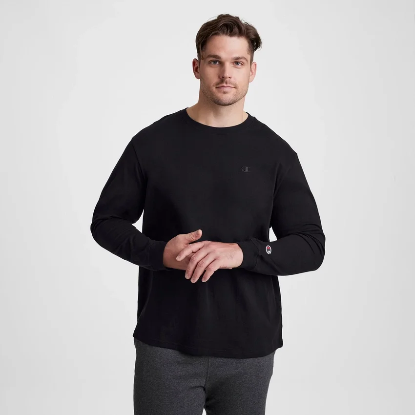 T-shirt clássica de manga comprida, C Logo bordado — Tamanhos grandes e altos